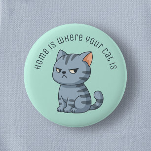 Verdrießliche Graue Tabby-Katze Individueller Text Button