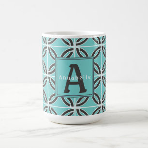 Verdrillte Linien in Mint und Grau, Name und Monog Tasse