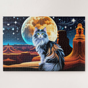 Verdünnte Dreifarbenkatze, in der Wüste-Vollmond Puzzle