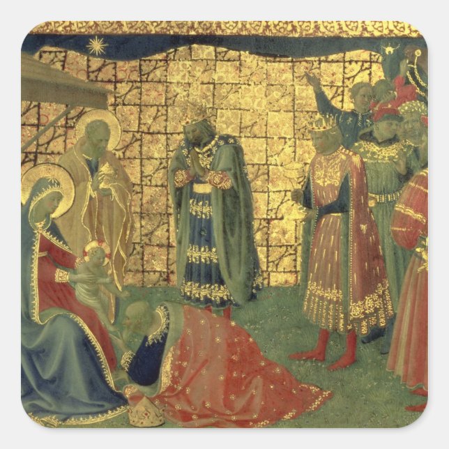 Verehrung der Magi, Details aus einer Predella-Sch Quadratischer Aufkleber (Vorderseite)