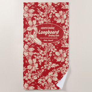 Verein, der Longboard Logo-Hibiskus-Aloha Rot Strandtuch
