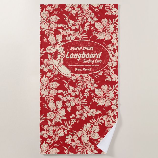 Verein, der Longboard Logo-Hibiskus-Aloha Rot Strandtuch (Vorderseite)