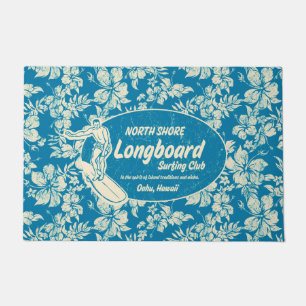 Verein, der Longboard Logo und Hibiskus-Azurblau Fußmatte
