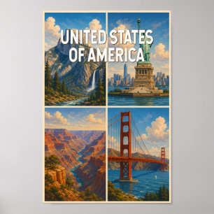 Vereinigte Staaten Collage Illustration Reise Kuns Poster