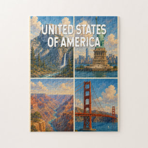 Vereinigte Staaten Collage Illustration Reise Kuns Puzzle