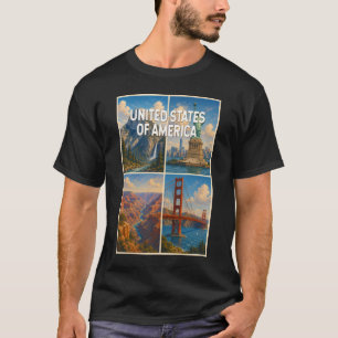 Vereinigte Staaten Collage Illustration Reise Kuns T-Shirt