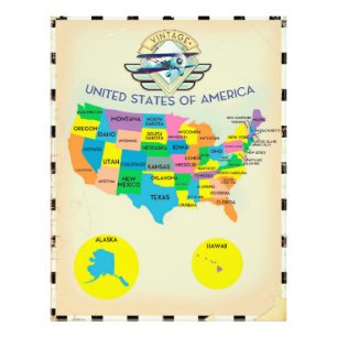 Vereinigte Staaten von Amerika Vintage-Stilkarte Fotodruck