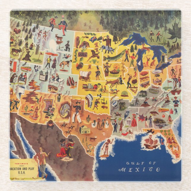 Vereinigte Staaten zeichnen - Ferien und Spiel auf Glasuntersetzer (Vorderseite)