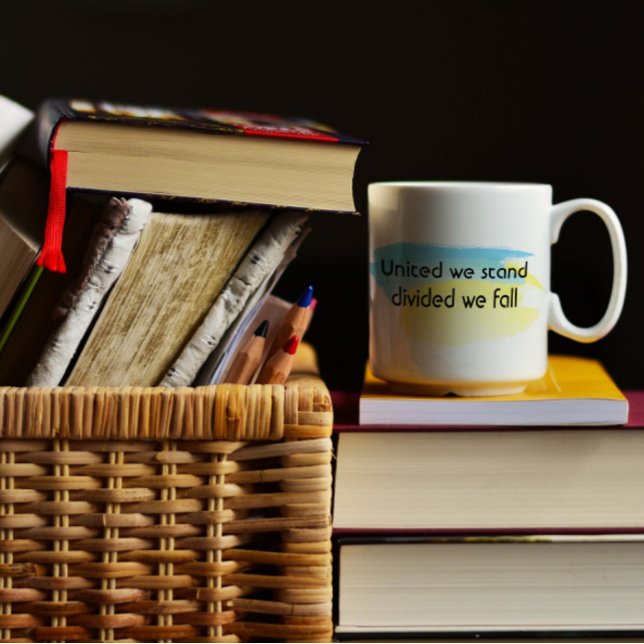 Vereint stehen wir Zitat gelb blau Ukraine Kaffeetasse (Von Creator hochgeladen)