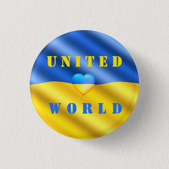 Vereinte Welt - Frieden - Ukrainische Flagge - Fre Button (Vorderseite)