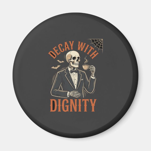 Verfall mit Würde Vintage-Skelett Kaffee Halloween Magnet (Vorne)