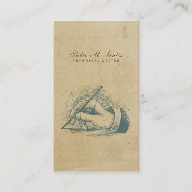 Verfasser-Vintage Stift-Handcooles einfaches Visitenkarte (Vorderseite)