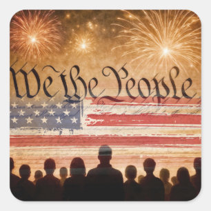 Verfassung der Vereinten Staaten mit Feuerwerken u Quadratischer Aufkleber