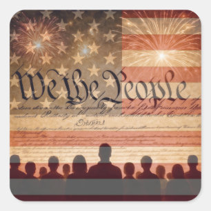 Verfassung der Vereinten Staaten mit Feuerwerken u Quadratischer Aufkleber