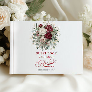 Verfeinert Burgunder Floral Gold Brautparty Gast Gästebuch