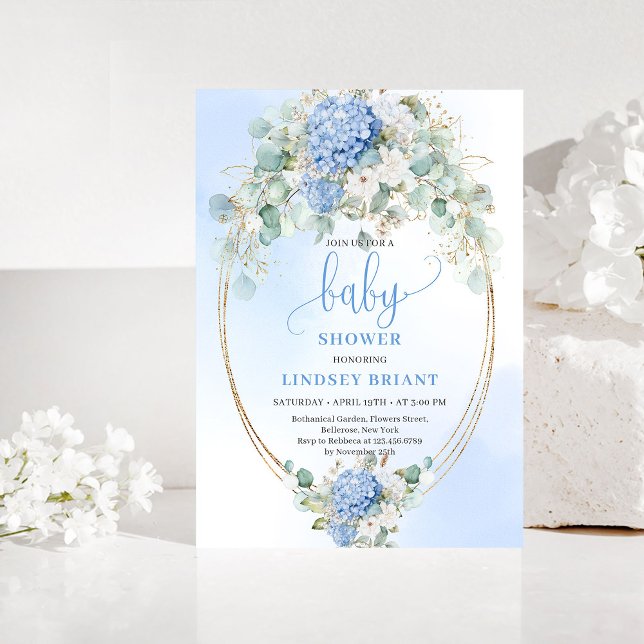 Verfeinerte Blaue Hortensien-Baby-Shower-Einladung Einladung (Refined Blue Hydrangeas Baby Shower Invitation)