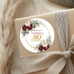 Verfeinerte Blush Burgunder 80. Geburtstag Aufkleb Runder Aufkleber