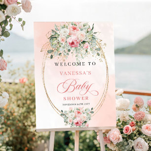 Verfeinerte Blush-Rosen Eukalyptus Gold-Baby-Einwe Poster