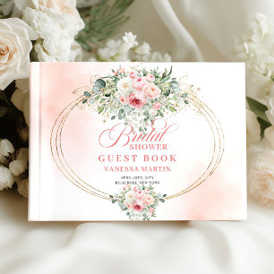 Verfeinerte Blush-Rosen Eukalyptus Gold-Brautparty Gästebuch