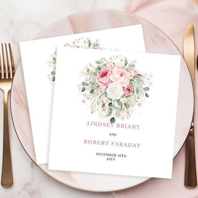 Verfeinerte Boho-Rosé-Eukalyptus-Hochzeitsserviett Serviette (Refined Boho Blush Rose Eucalyptus Wedding Napkins)