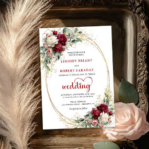 Verfeinerte burgunderrote Boho-Blumen-Hochzeitsein Einladung