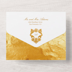 Verfeinerte Faux-Folie-Script Gold-Barock-Hochzeit All In One Einladung