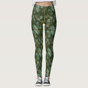 Verfeinerte Gold-Ginkgo-Botanik Smaragdgrüne Kunst Leggings