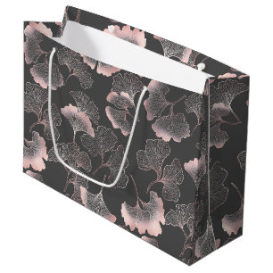 Verfeinerte rosa Ginkgoblätter mit metallischer Te Große Geschenktüte