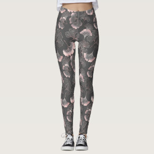 Verfeinerte rosa Ginkgoblätter mit metallischer Te Leggings