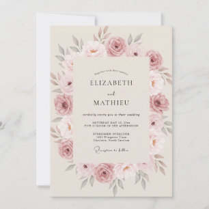 Verfeinerte Staubrose Florale Hochzeit Einladung