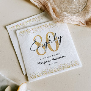 Verfeinerte weiße Gold 80. Geburtstag Servietten