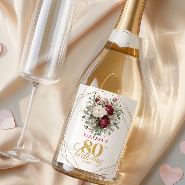 Verfeinerter Blush Burgunder 80. Geburtstags-Champ (Refined Blush Burgundy 80th Birthday Champagne Labels)
