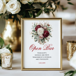 Verfeinertes Blush-Burgund Open Bar 8x10 Hochzeits Poster