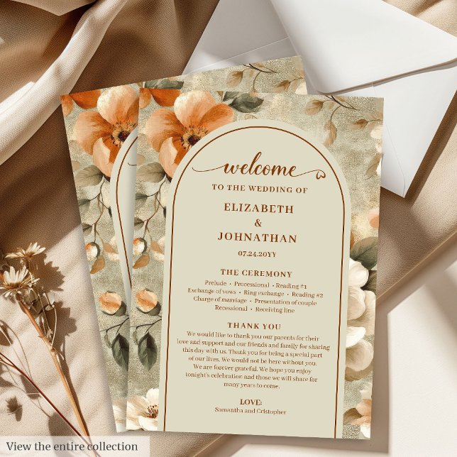 Verfeinertes Boho-Kupfer-Elfenbein-Sage-Hochzeitsp Programm (Refined Boho Copper Ivory Sage Wedding Program)