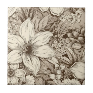 Verfeinertes botanisches Motiv in sanften Sepia-Tö Fliese