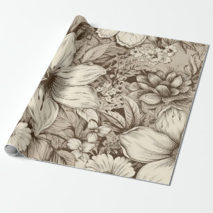 Verfeinertes botanisches Motiv in sanften Sepia-Tö Geschenkpapier