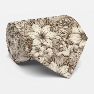 Verfeinertes botanisches Motiv in sanften Sepia-Tö Krawatte