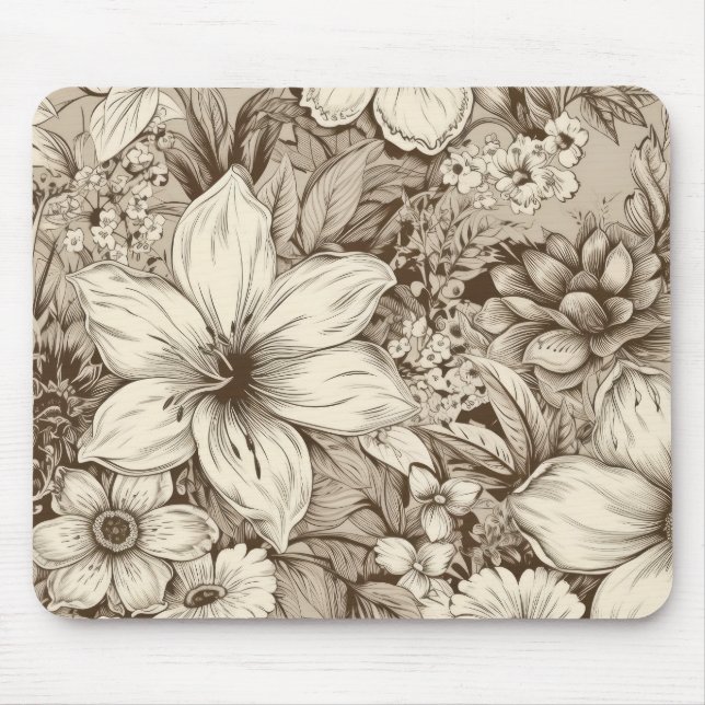 Verfeinertes botanisches Motiv in sanften Sepia-Tö Mousepad (Vorne)