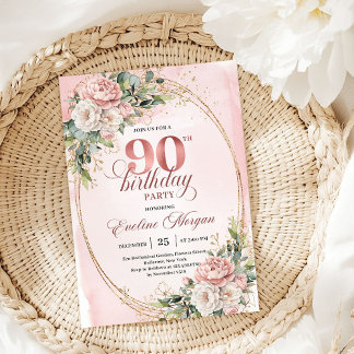 Verfeinertes Dusty Pink Gold Grün 90. Geburtstag Einladung