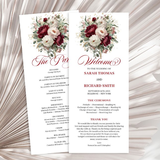 Verfeinertes Erröten Burgunder Gold Hochzeitsprogr Programm (Refined Blush Burgundy Gold Wedding Program)
