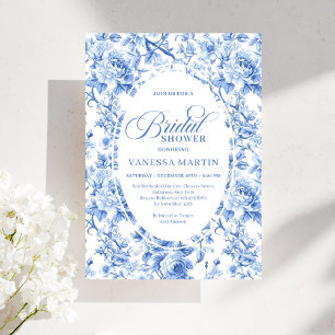 Verfeinertes königliches Blau Toile de Jouy Floral Einladung