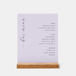 Verfeinertes Lavendel-Minimalist-Barmenü Acrylschild