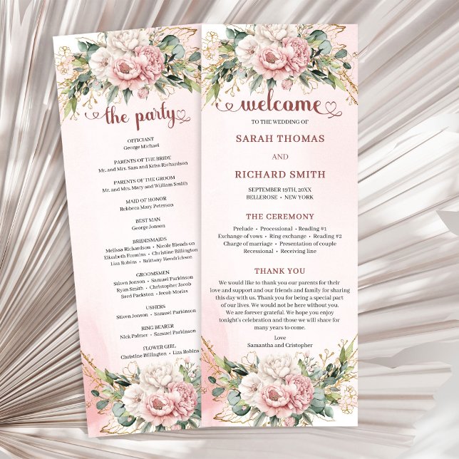 Verfeinertes Rosafarbenes Florales Grünes Hochzeit Programm (Refined Blush Pink Floral Greenery Wedding Program)