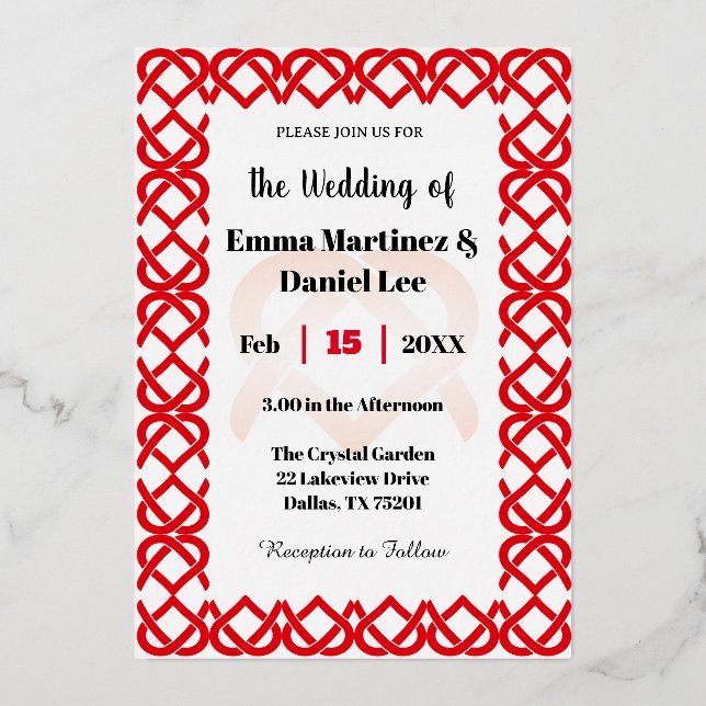 Verflochtene Herzen Folieneinladung (Vorderseite)