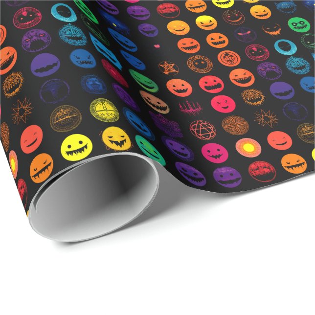 Verfluchtes Emoji Chaos - Neon Horror Faces Geschenkpapier (Rolleneckpunkt)