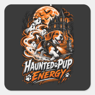 Verfolgender Welpe Energie Beagle Halloween Geist Quadratischer Aufkleber