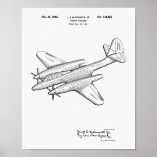 Verfolgungsflugzeug 1942 Patent Art White Paper Poster