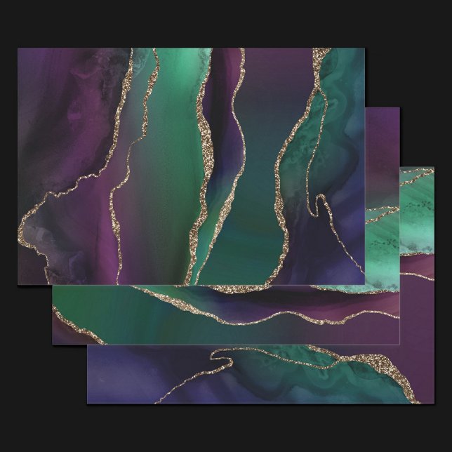 Verführerisch Agate | Dunkle Jewel Tone Stone Gold Geschenkpapier Set (Von Creator hochgeladen)