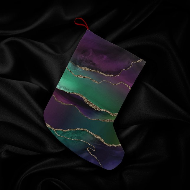 Verführerisch Agate | Dunkle Jewel Tone Stone Gold Kleiner Weihnachtsstrumpf (Von Creator hochgeladen)