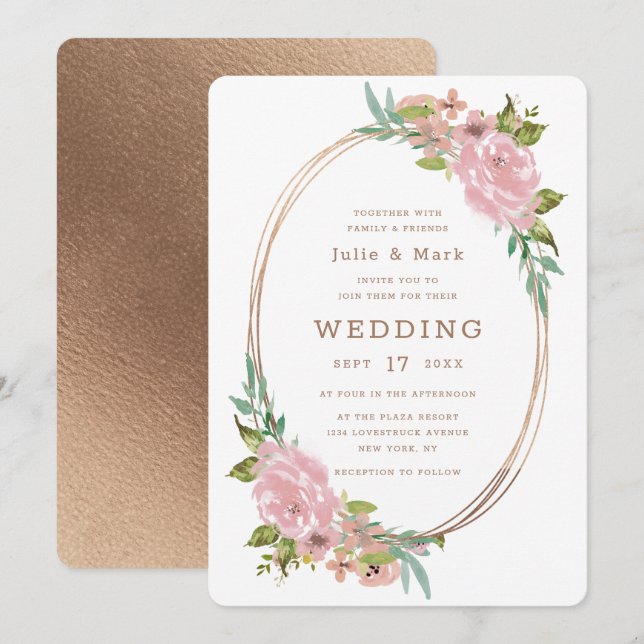 Verführerische Rose Vintag Rosa Oval Einladung (Vorne/Hinten)